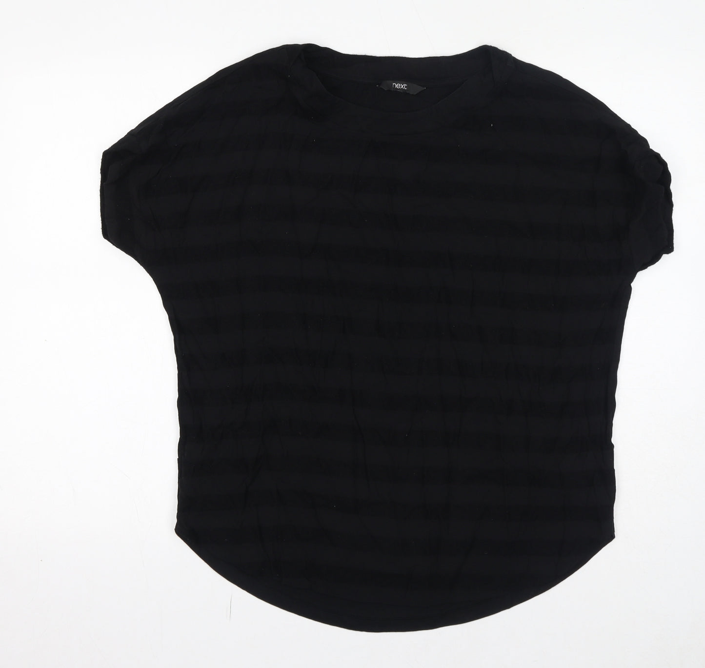NEXT Womens Black Striped Viscose Basic T-Shirt Size 18 Round Neck