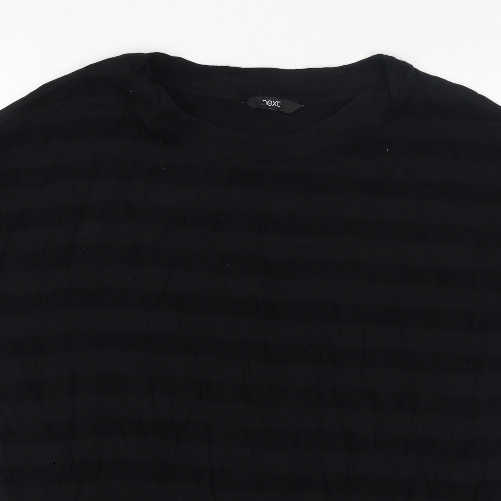 NEXT Womens Black Striped Viscose Basic T-Shirt Size 18 Round Neck