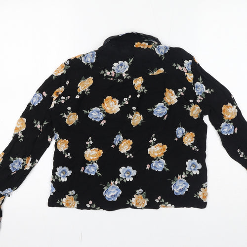 Divided by H&M Womens Black Floral Viscose Basic Button-Up Size 6 Collared