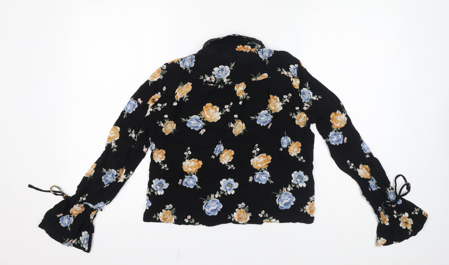 Divided by H&M Womens Black Floral Viscose Basic Button-Up Size 6 Collared