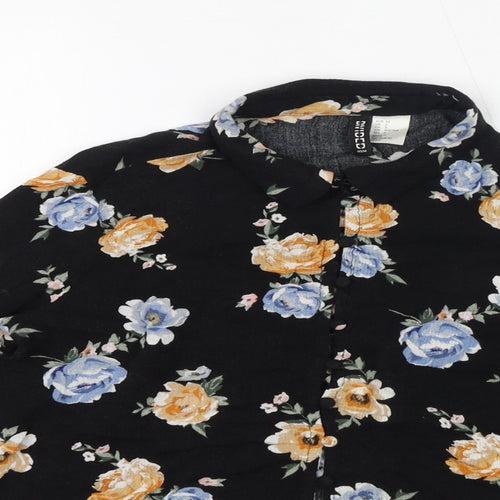 Divided by H&M Womens Black Floral Viscose Basic Button-Up Size 6 Collared