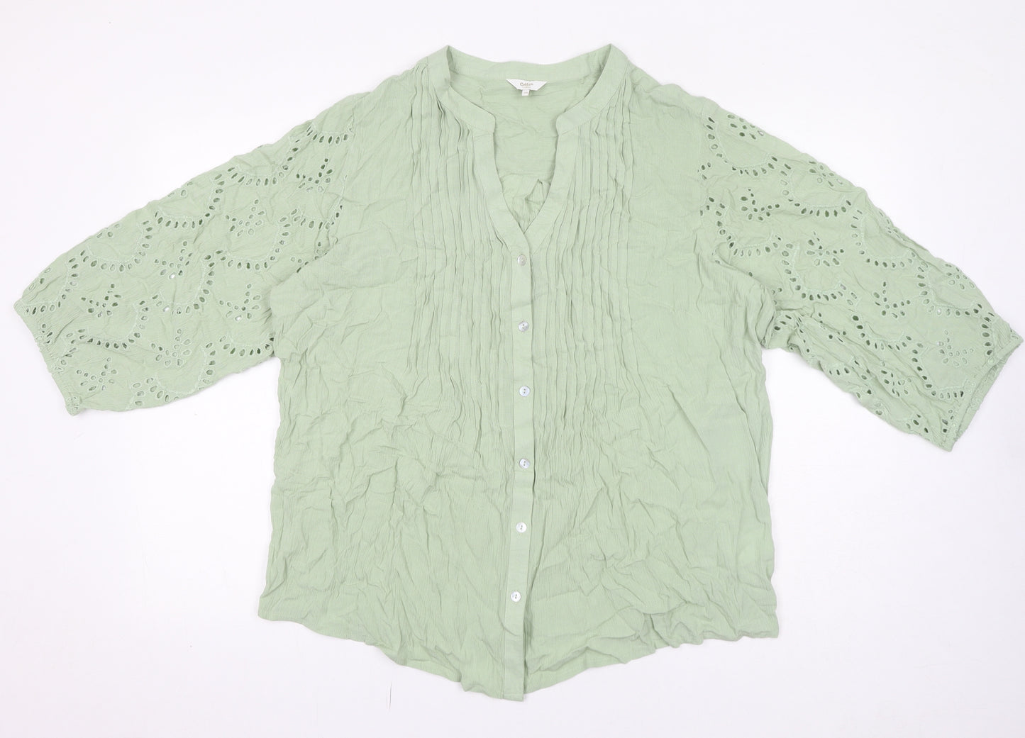 Cotton Traders Womens Green Viscose Basic Button-Up Size 20 V-Neck