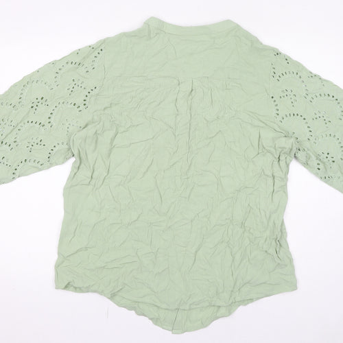 Cotton Traders Womens Green Viscose Basic Button-Up Size 20 V-Neck