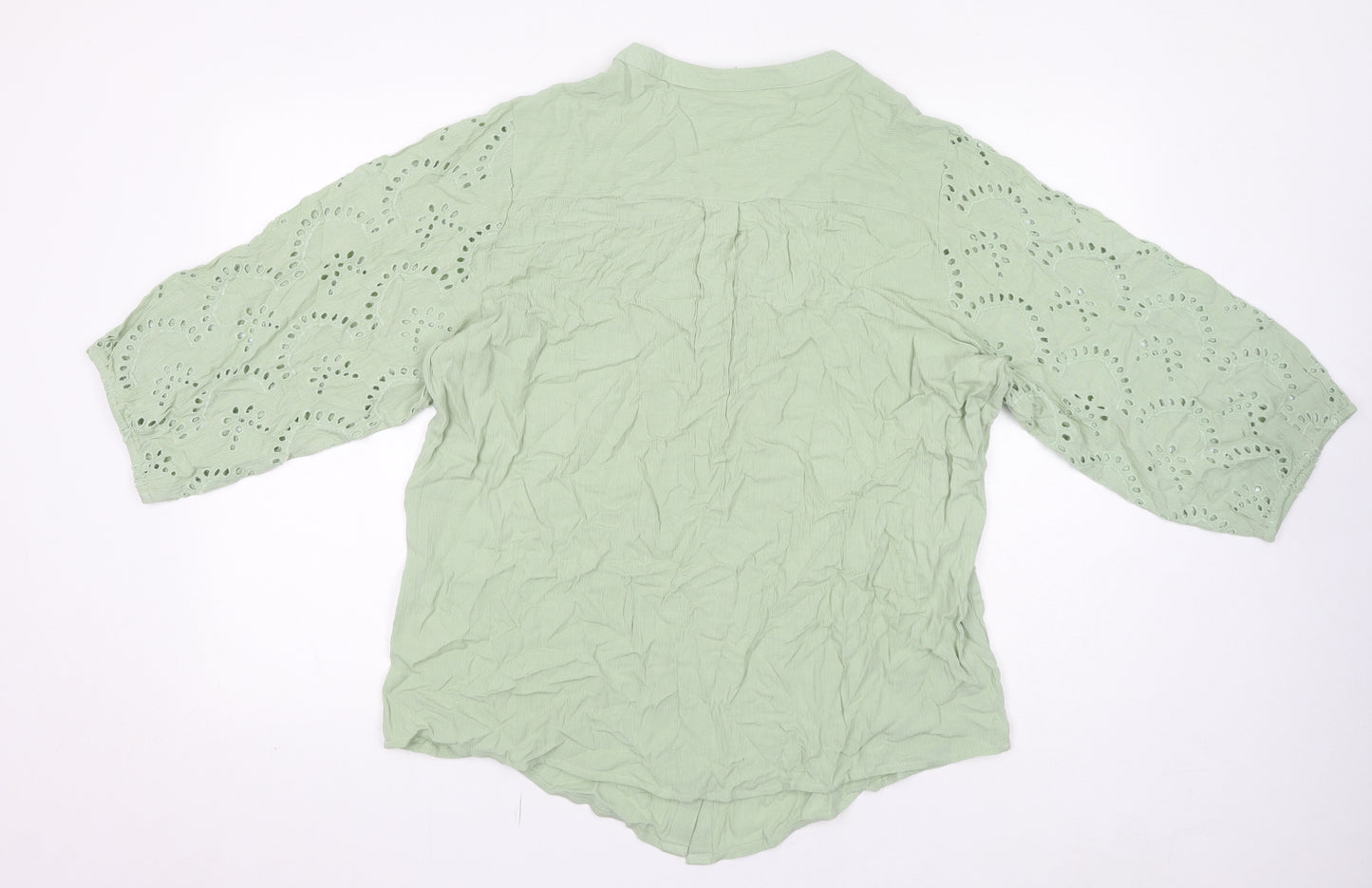 Cotton Traders Womens Green Viscose Basic Button-Up Size 20 V-Neck