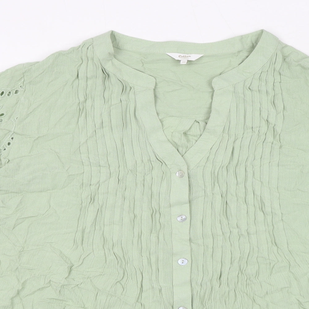 Cotton Traders Womens Green Viscose Basic Button-Up Size 20 V-Neck