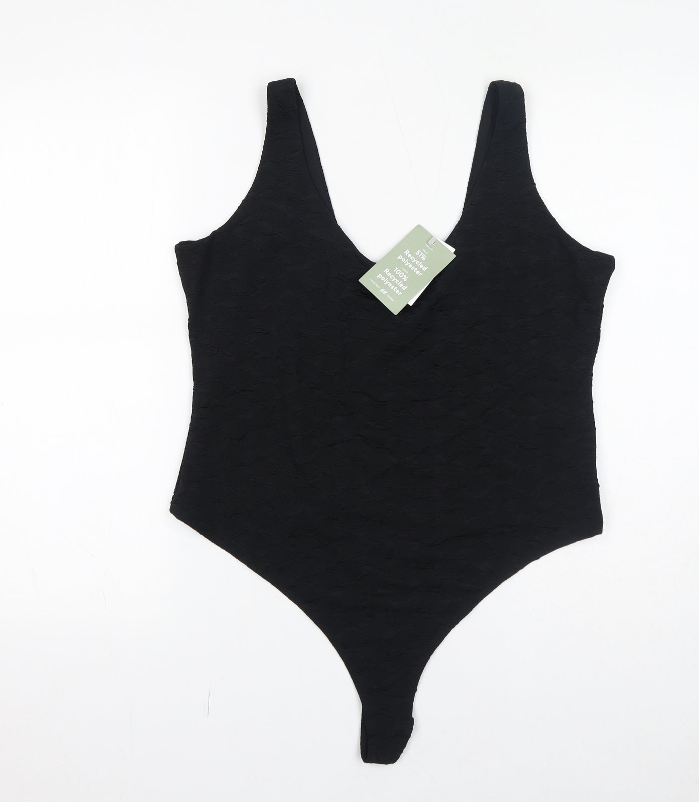 H&M Womens Black Polyester Bodysuit One-Piece Size XL Button