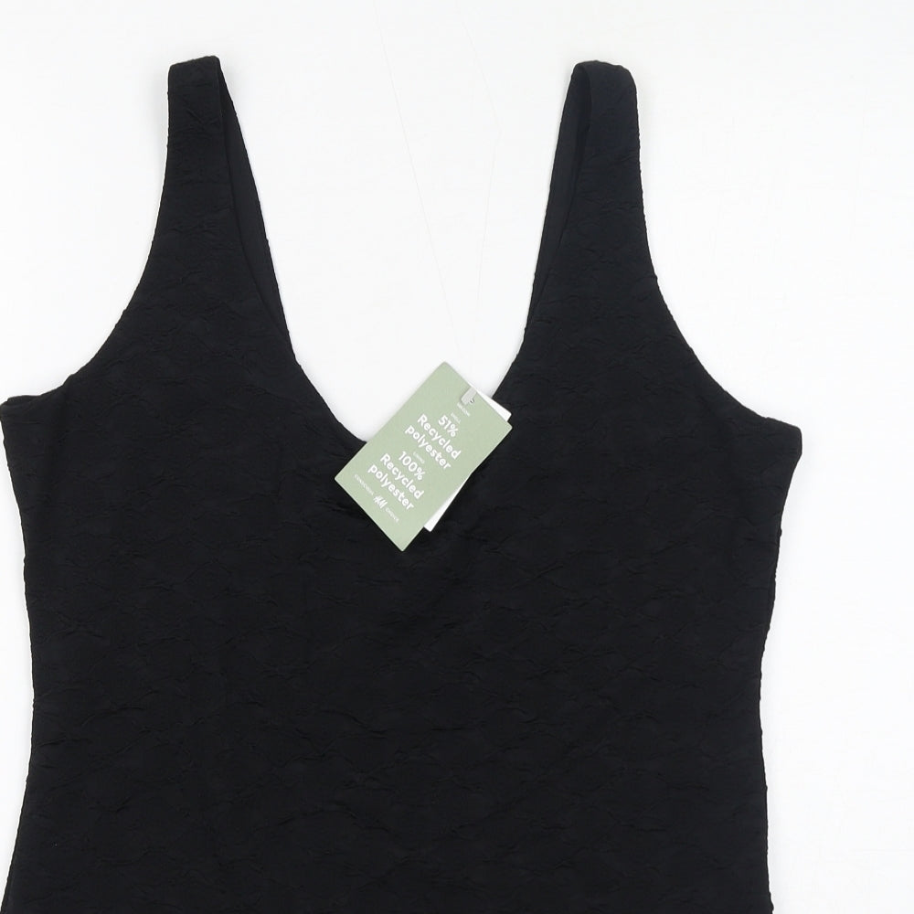 H&M Womens Black Polyester Bodysuit One-Piece Size XL Button