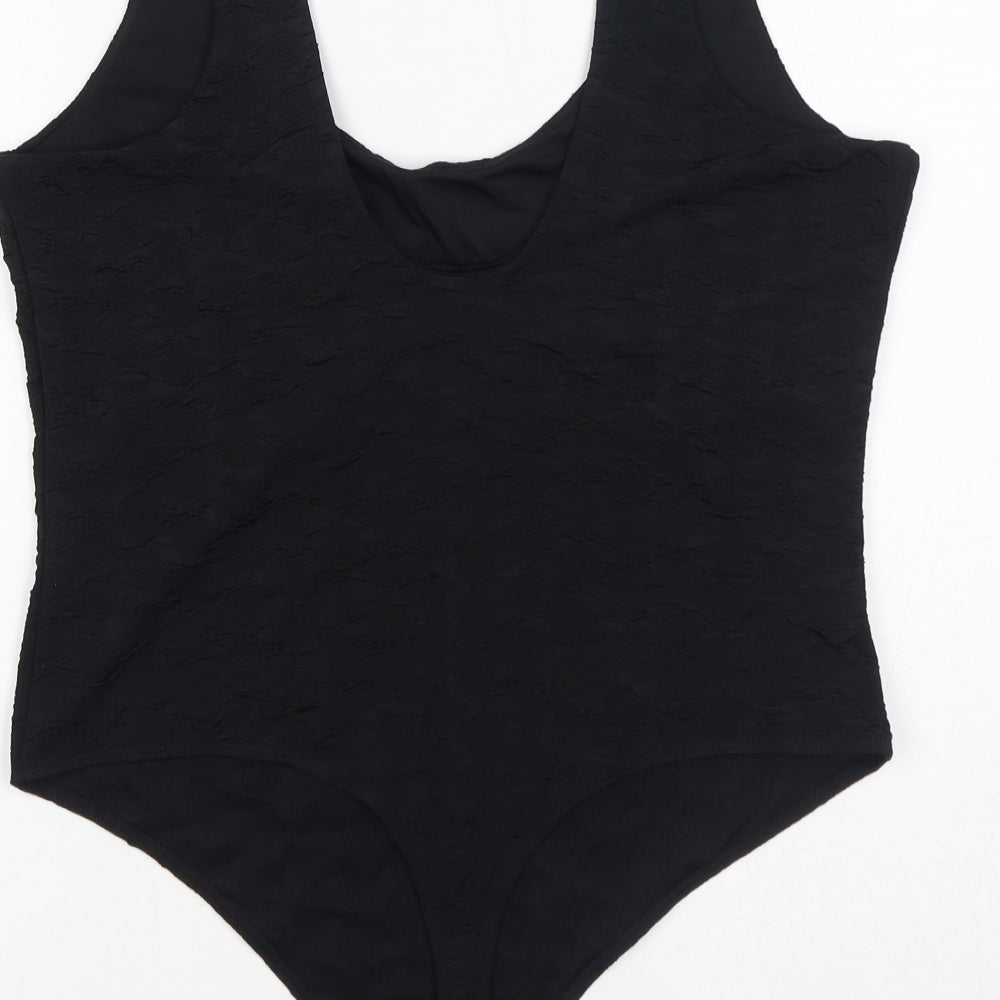 H&M Womens Black Polyester Bodysuit One-Piece Size XL Button