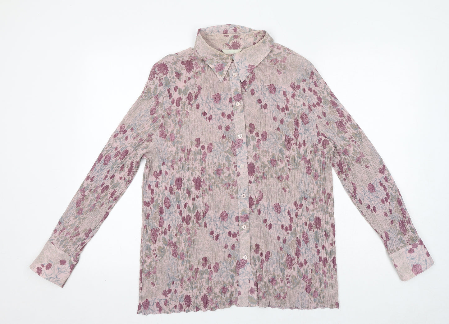 Marks and Spencer Womens Purple Floral Polyester Basic Button-Up Size 20 Collared