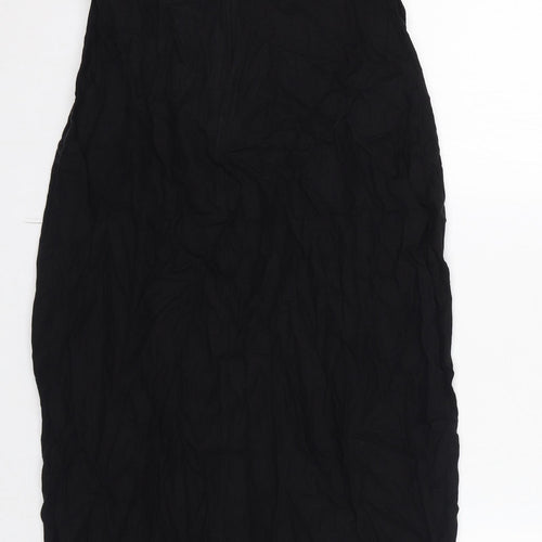 Zara Womens Black Linen Slip Dress Size M V-Neck Zip