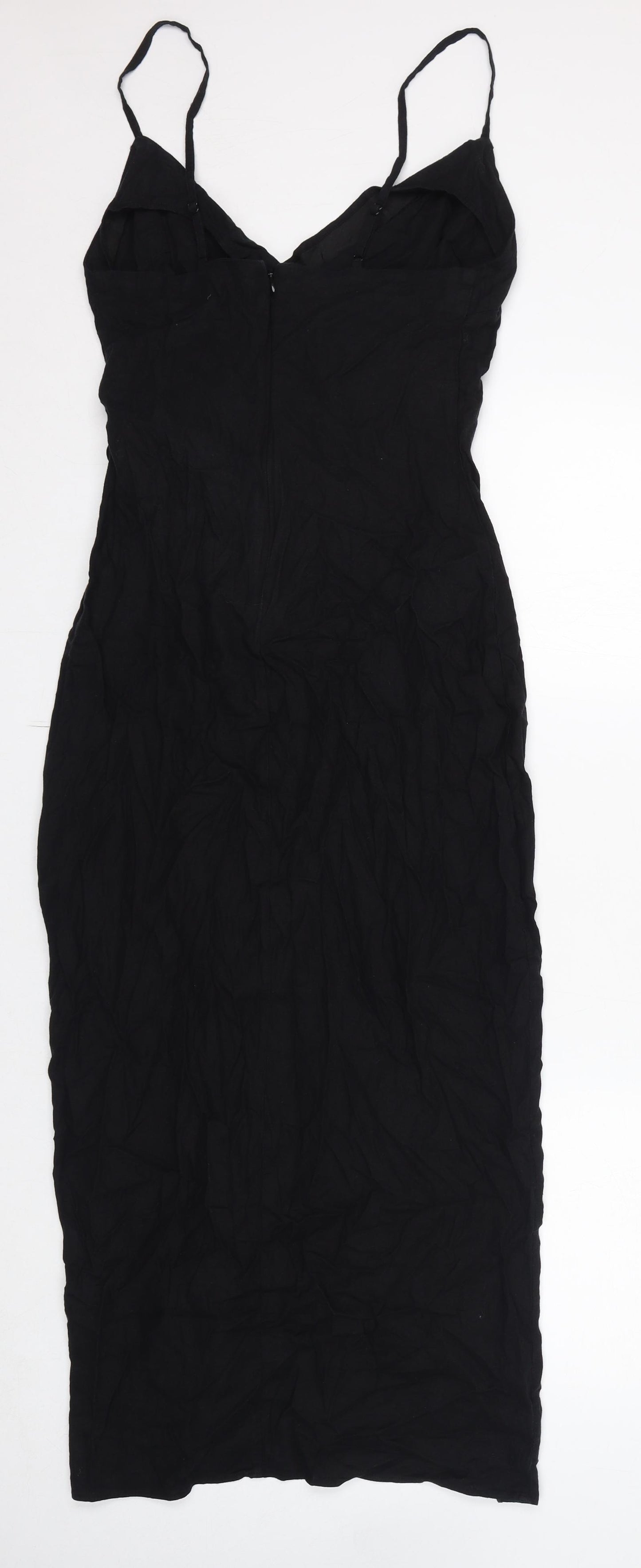Zara Womens Black Linen Slip Dress Size M V-Neck Zip