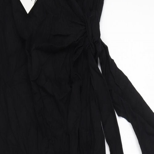 Zara Womens Black Linen Slip Dress Size M V-Neck Zip