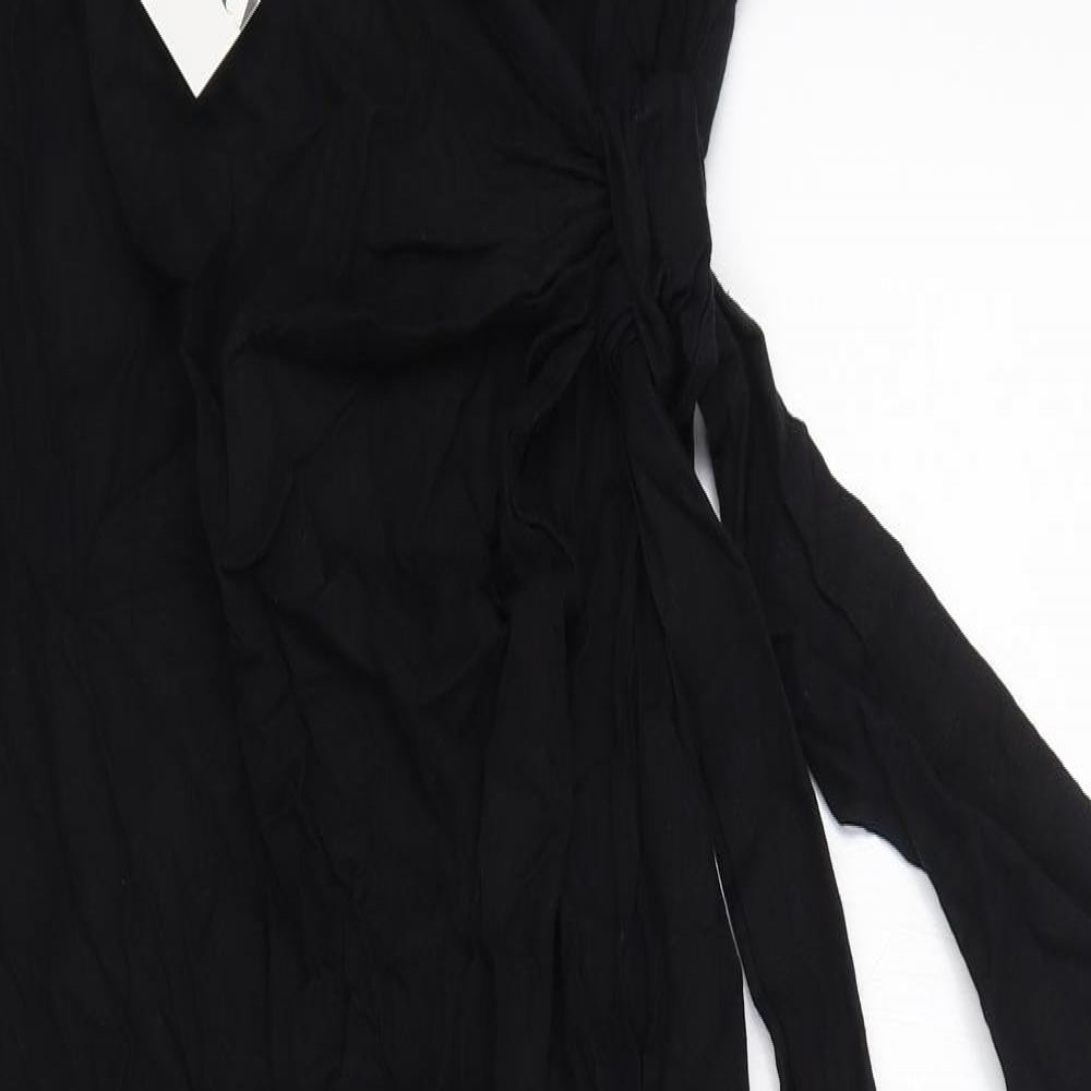 Zara Womens Black Linen Slip Dress Size M V-Neck Zip