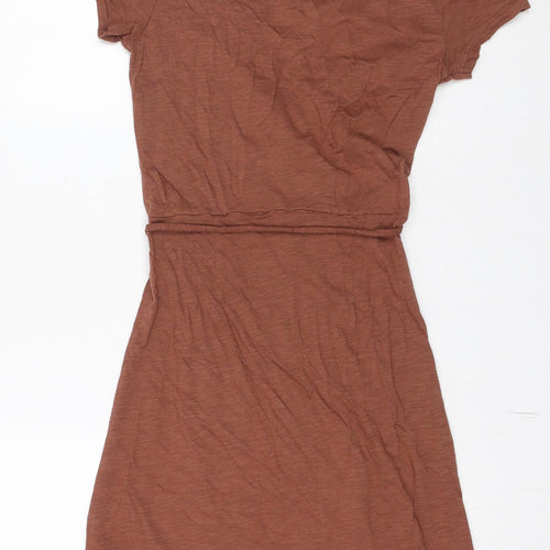 H&M Womens Brown Cotton A-Line Size XS V-Neck Tie