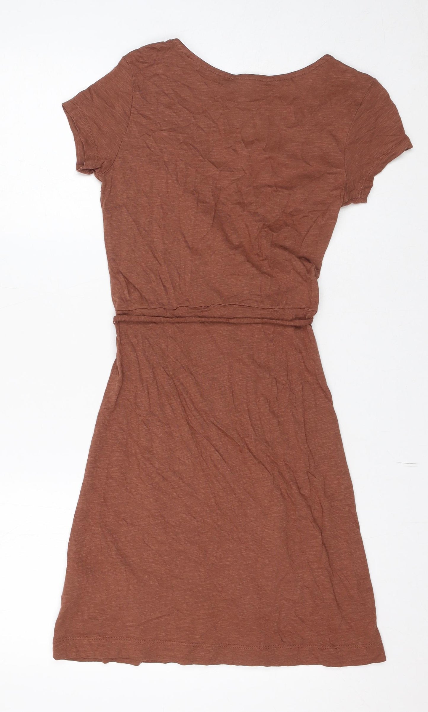 H&M Womens Brown Cotton A-Line Size XS V-Neck Tie