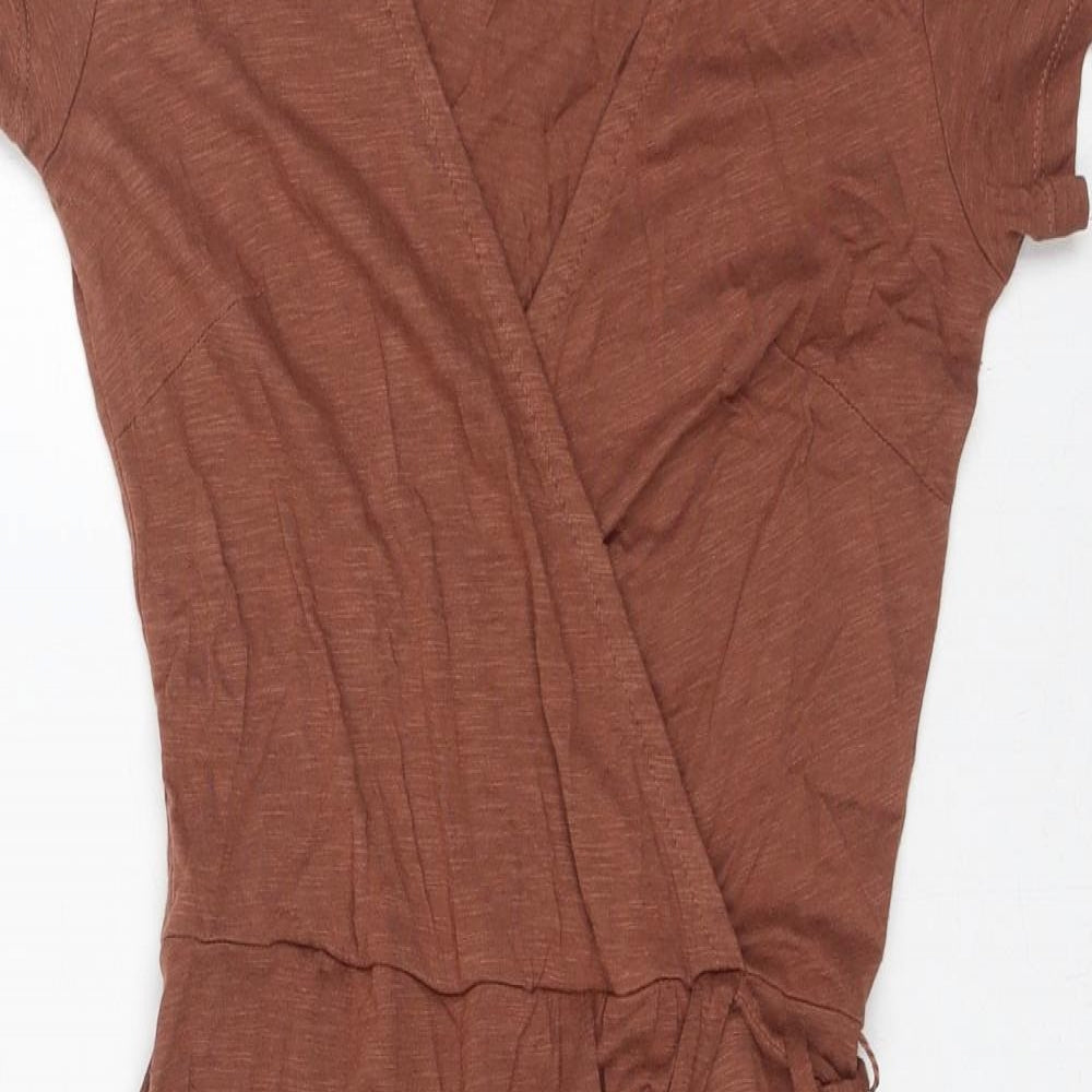 H&M Womens Brown Cotton A-Line Size XS V-Neck Tie