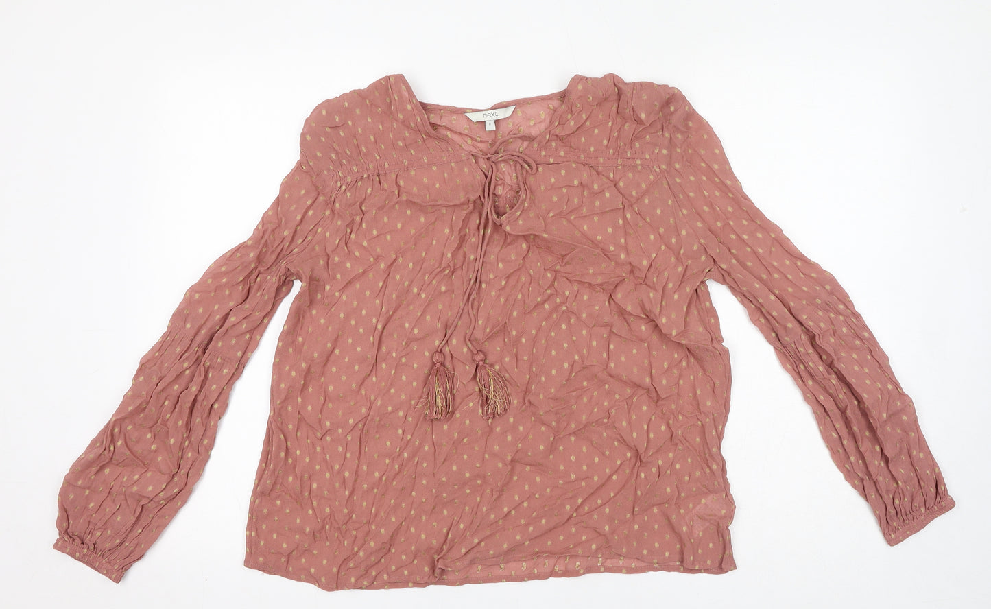 NEXT Womens Pink Polka Dot Viscose Basic Blouse Size 8 V-Neck