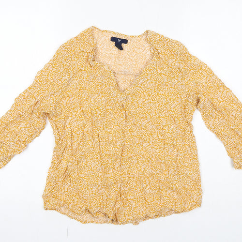 Gap Womens Yellow Geometric Viscose Basic Blouse Size S V-Neck