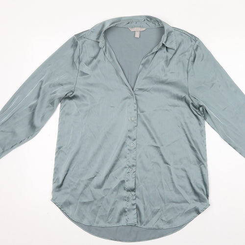 H&M Womens Blue Polyester Basic Button-Up Size S Collared