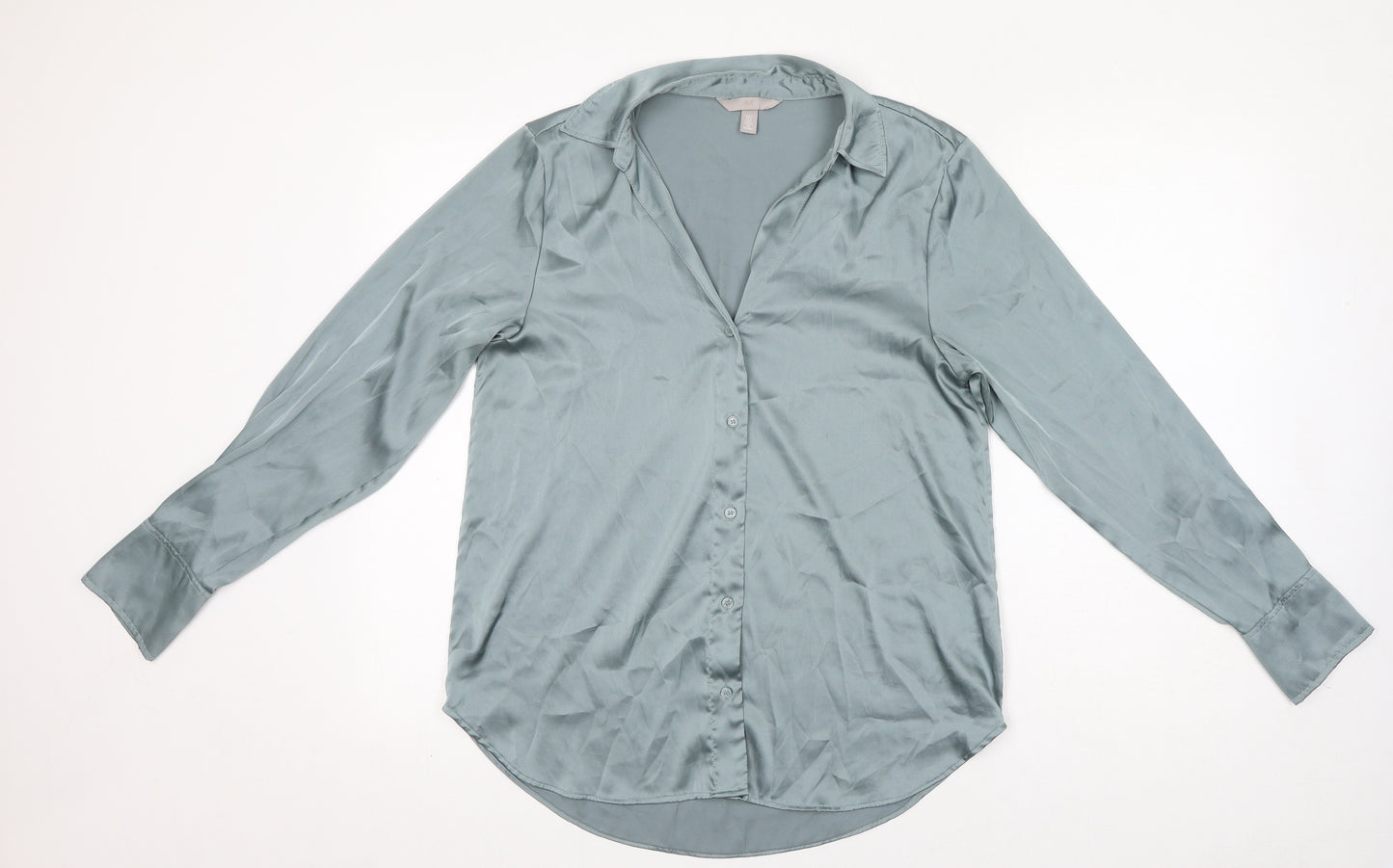 H&M Womens Blue Polyester Basic Button-Up Size S Collared