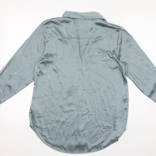 H&M Womens Blue Polyester Basic Button-Up Size S Collared