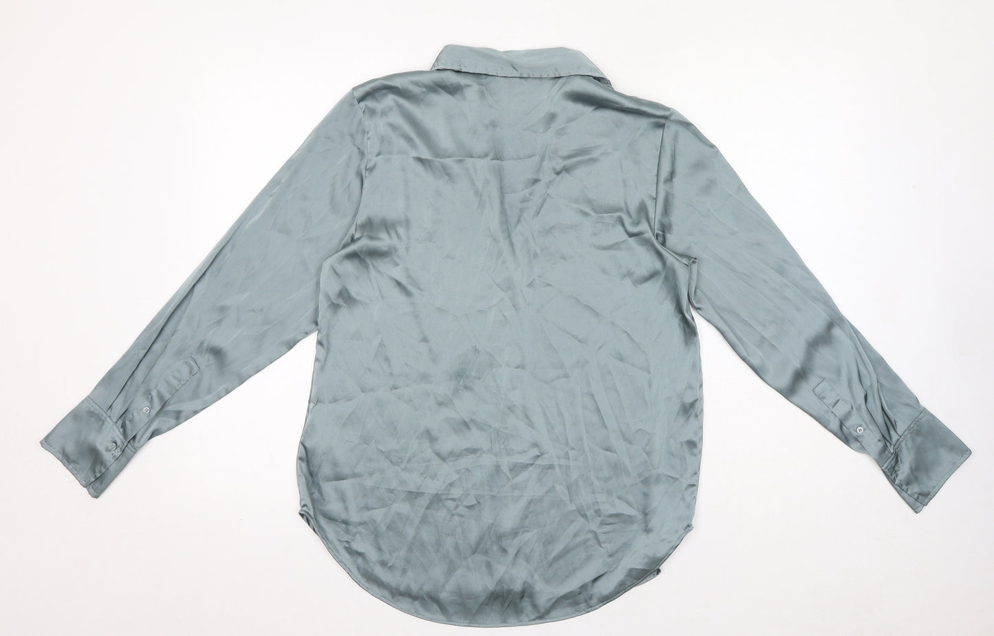 H&M Womens Blue Polyester Basic Button-Up Size S Collared
