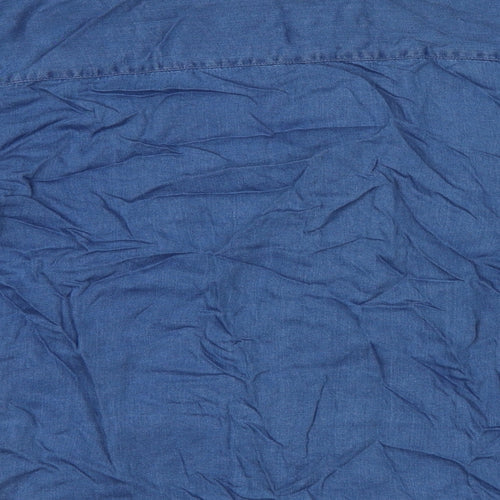 Zara Womens Blue Lyocell Basic Button-Up Size L Round Neck