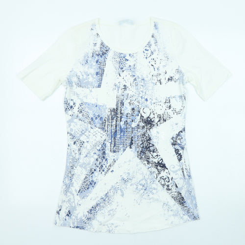Betty Barclay Womens White Geometric Cotton Basic Blouse Size 10 Scoop Neck