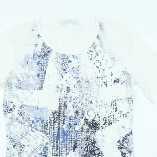 Betty Barclay Womens White Geometric Cotton Basic Blouse Size 10 Scoop Neck
