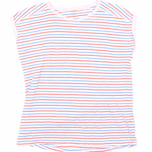 M&Co Womens Multicoloured Striped Cotton Basic T-Shirt Size 12 Round Neck