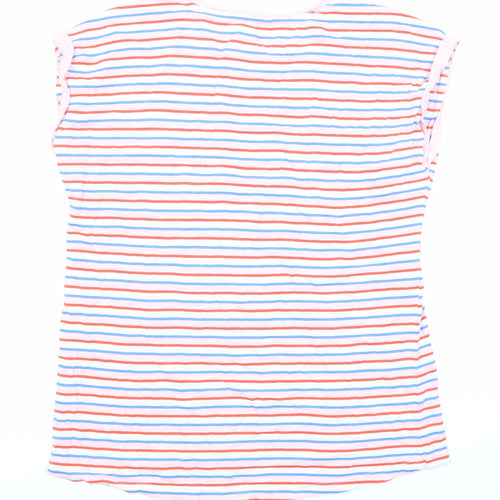 M&Co Womens Multicoloured Striped Cotton Basic T-Shirt Size 12 Round Neck
