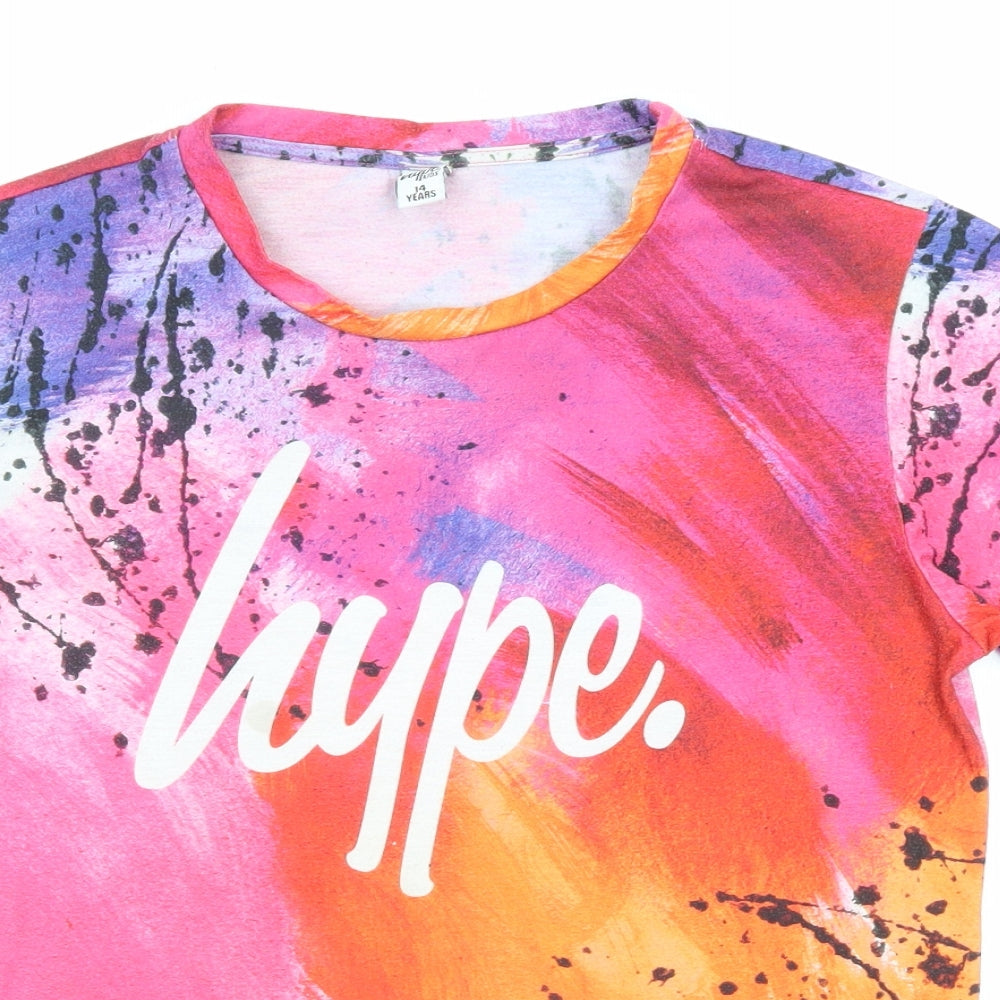 Hype Kids Girls Multicoloured Geometric Polyester Basic T-Shirt Size 14 Years Crew Neck Pullover