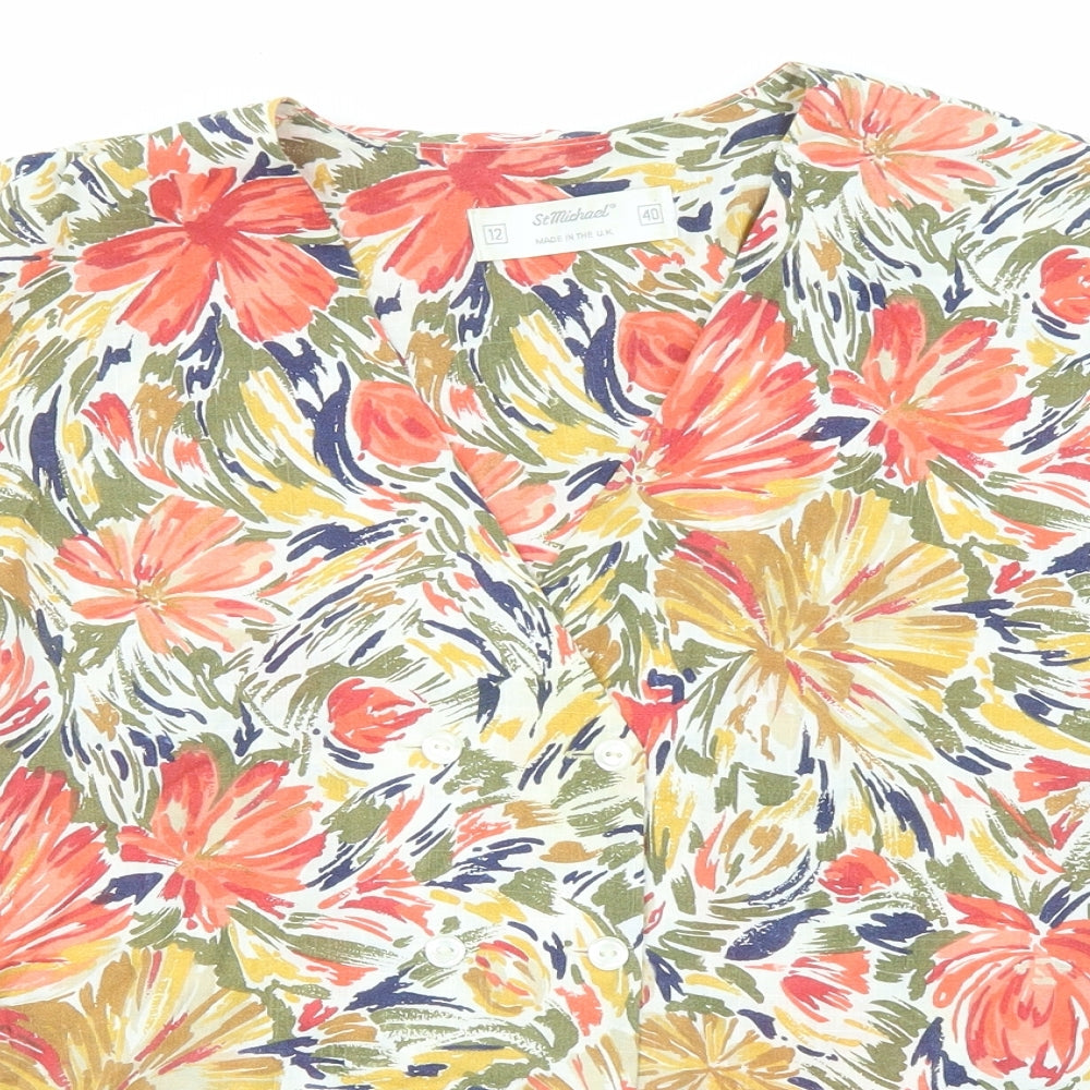 St Michael Womens Multicoloured Floral Polyester Basic Blouse Size 12 Scoop Neck