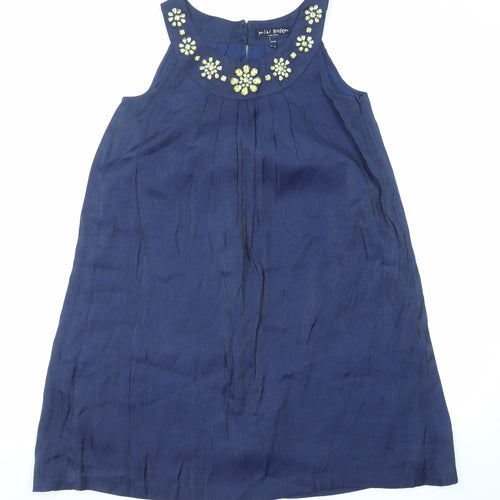 Mini Boden Girls Black Cotton A-Line Size 13-14 Years Round Neck Button - Embellished Neckline Detail