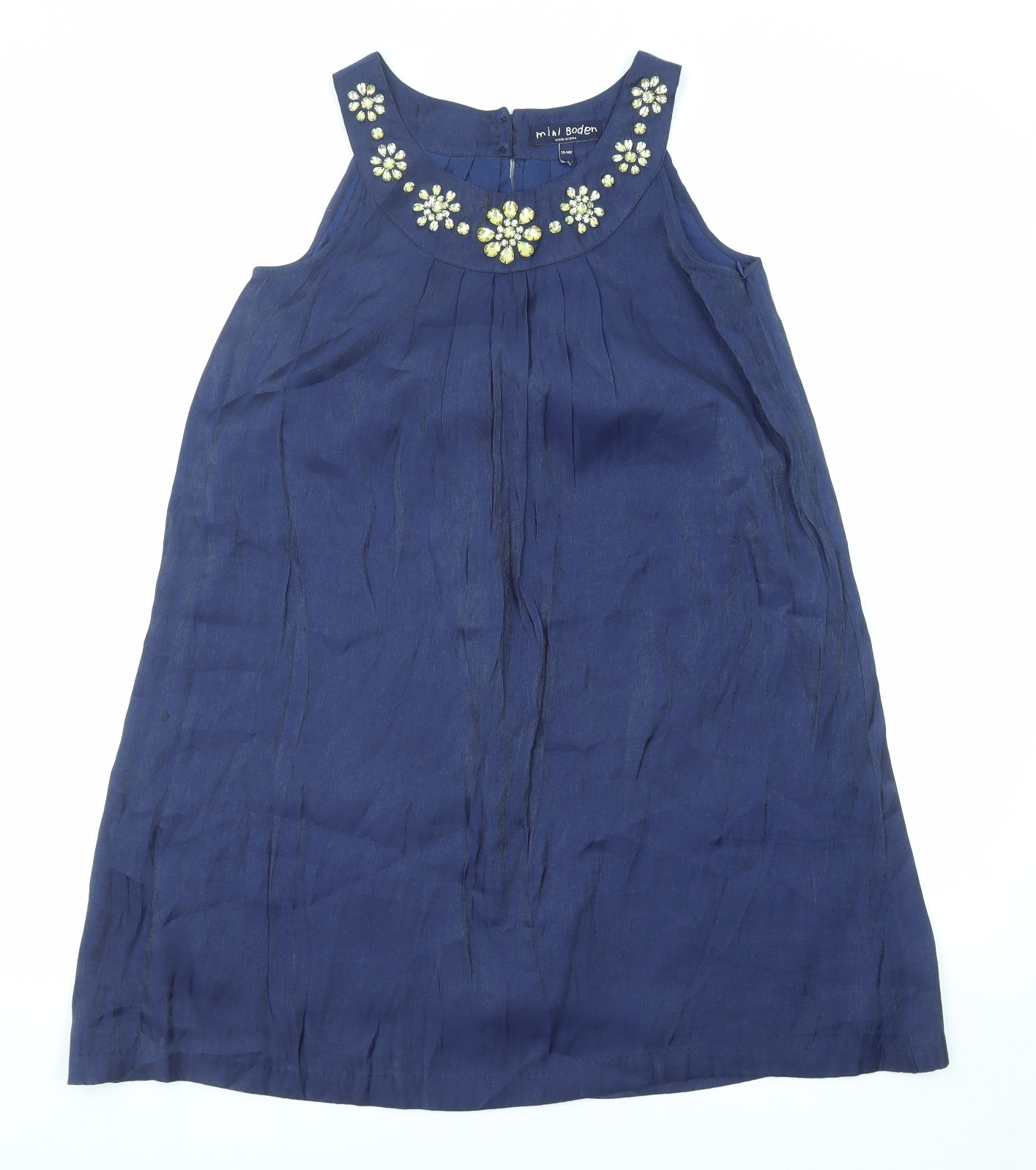 Mini Boden Girls Black Cotton A-Line Size 13-14 Years Round Neck Button - Embellished Neckline Detail