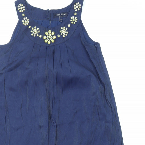 Mini Boden Girls Black Cotton A-Line Size 13-14 Years Round Neck Button - Embellished Neckline Detail