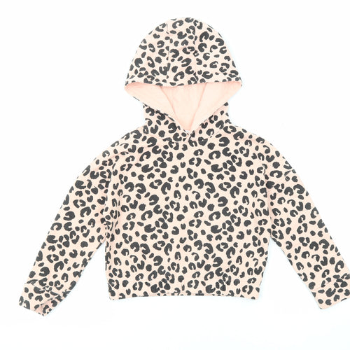 Marks and Spencer Girls Pink Animal Print Cotton Pullover Hoodie Size 6-7 Years Pullover - Leopard Print