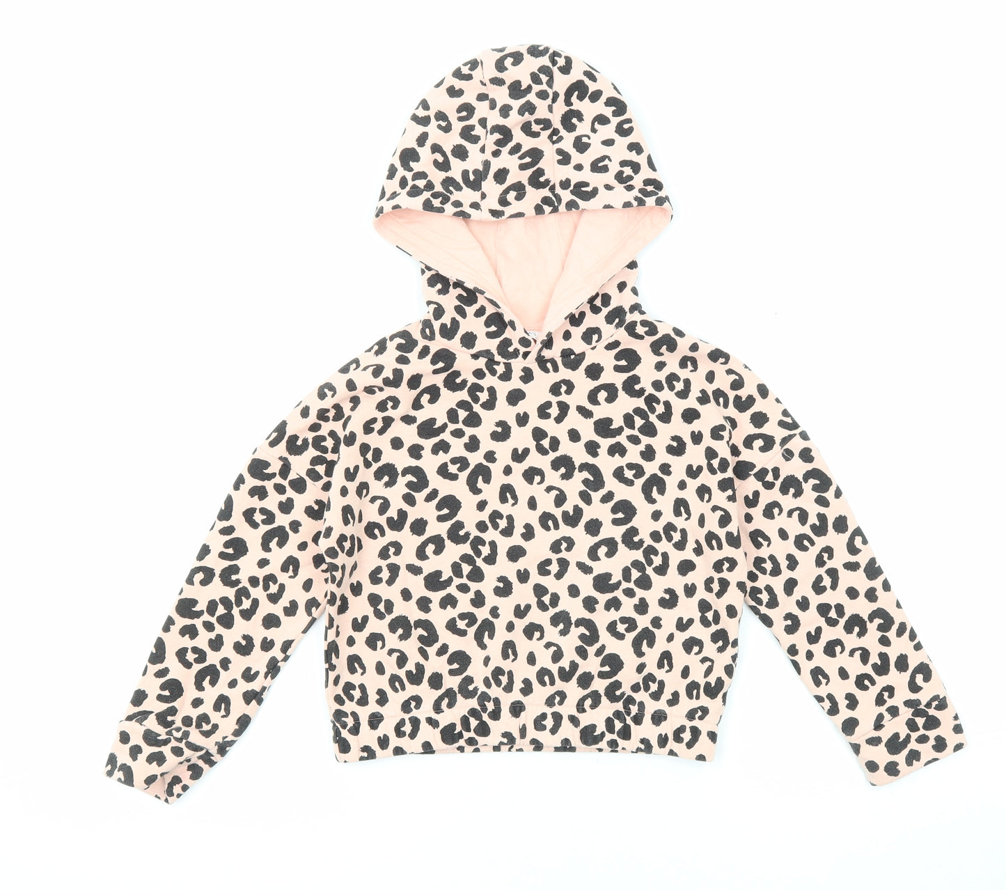 Marks and Spencer Girls Pink Animal Print Cotton Pullover Hoodie Size 6-7 Years Pullover - Leopard Print