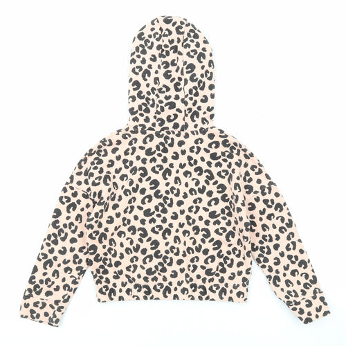 Marks and Spencer Girls Pink Animal Print Cotton Pullover Hoodie Size 6-7 Years Pullover - Leopard Print