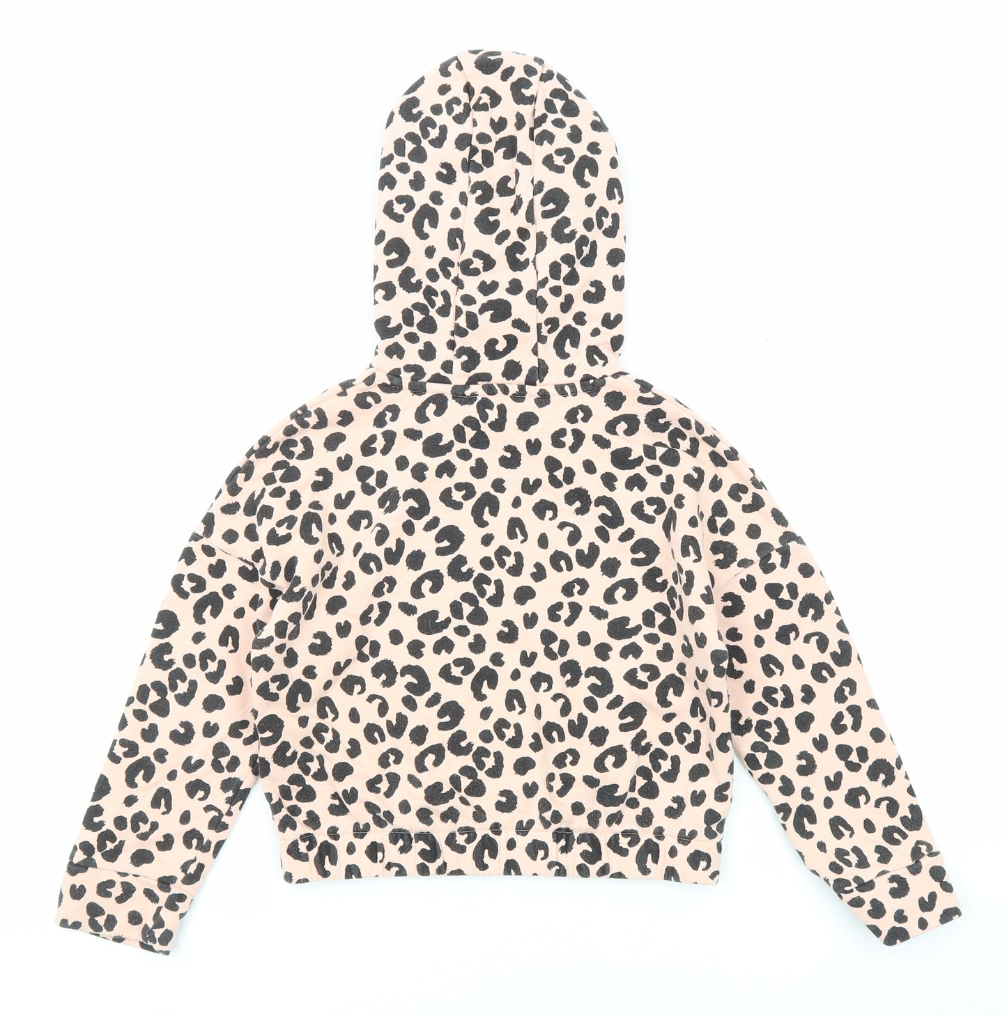 Marks and Spencer Girls Pink Animal Print Cotton Pullover Hoodie Size 6-7 Years Pullover - Leopard Print