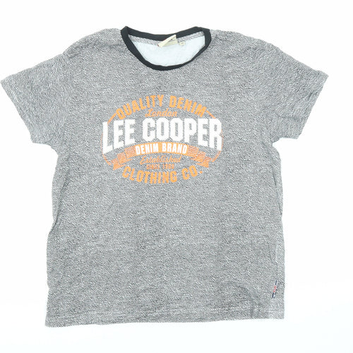 Lee Cooper Boys Grey Cotton Basic T-Shirt Size 13 Years Crew Neck Pullover