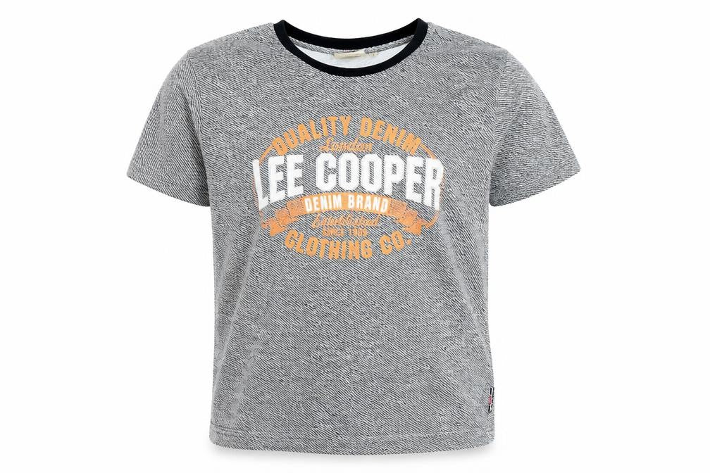 Front view of Lee Cooper boys’ grey cotton basic t-shirt, size 13, years crew neck pullover