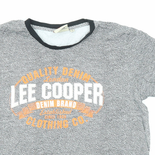 Lee Cooper Boys Grey Cotton Basic T-Shirt Size 13 Years Crew Neck Pullover