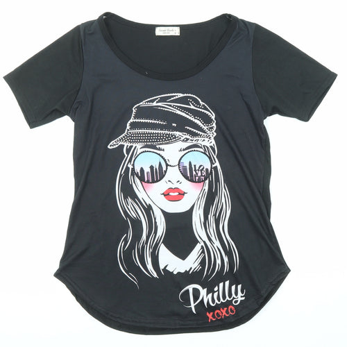 Sweet Gisele Womens Black Polyester Basic T-Shirt Size S Round Neck - Philly