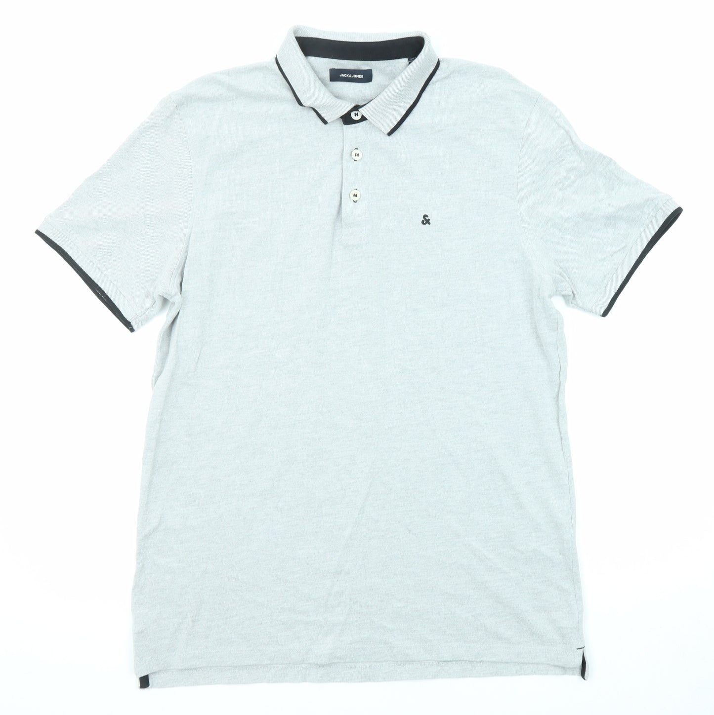 JACK & JONES Mens Grey Cotton Polo Size 2XL Collared Button