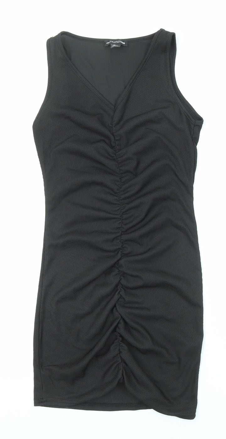 PRETTYLITTLETHING Womens Black Polyester Bodycon Size 6 V-Neck Pullover