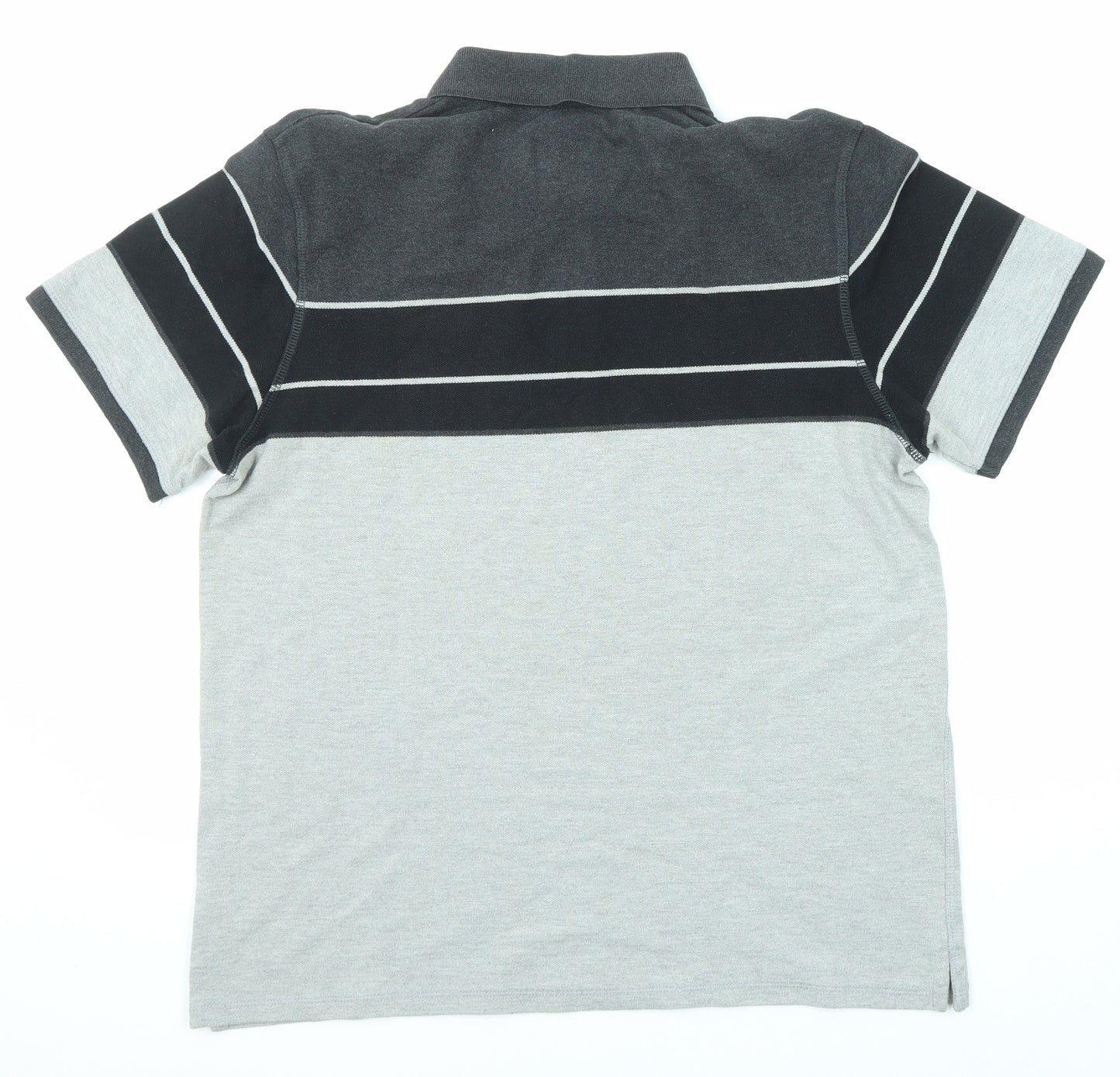 McKenzie Mens Grey Striped Cotton Polo Size L Collared Button