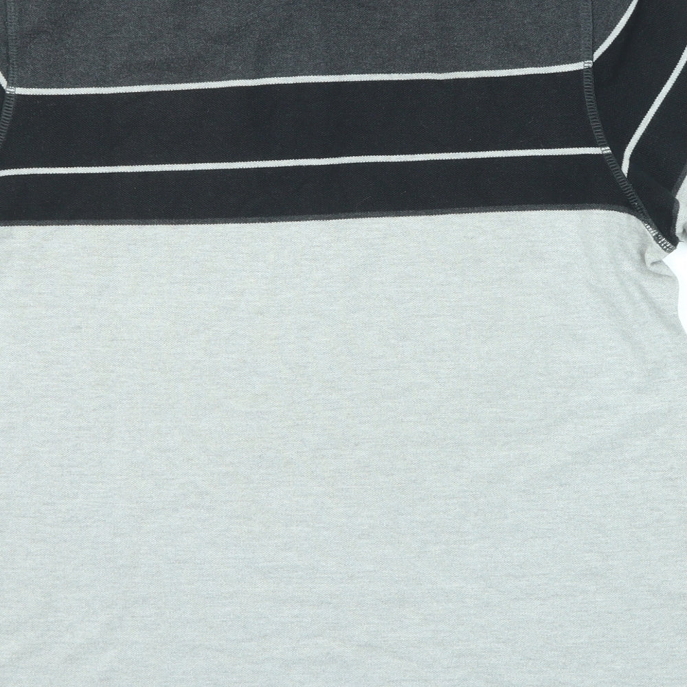 McKenzie Mens Grey Striped Cotton Polo Size L Collared Button