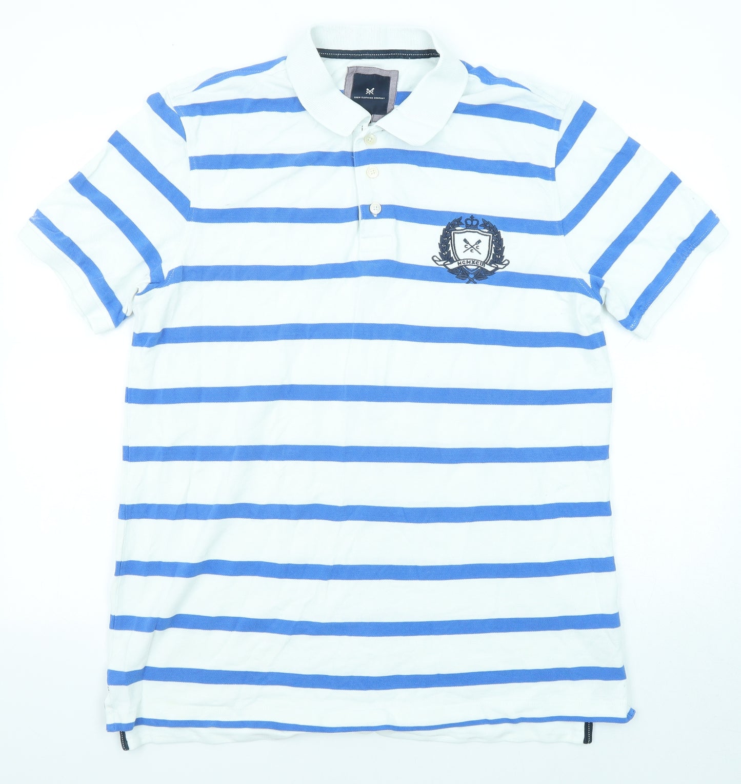 Crew Clothing Mens Blue Striped Cotton Polo Size XL Collared Button