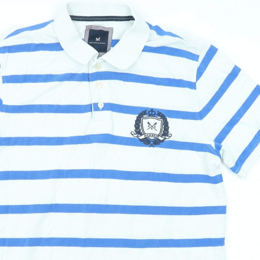 Crew Clothing Mens Blue Striped Cotton Polo Size XL Collared Button